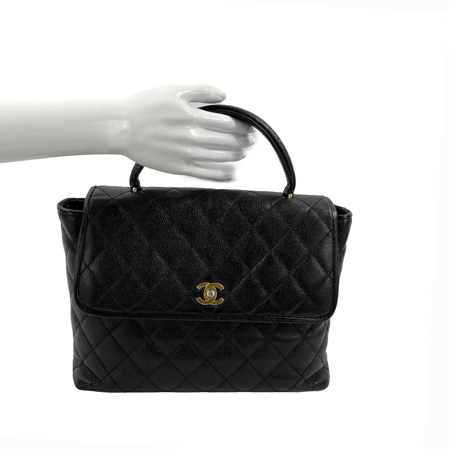 CHANEL   Large Quilted CC Caviar Kelly Flap Bag - Top Handle