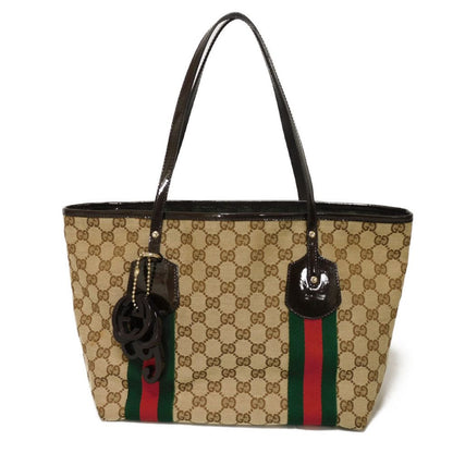 Gucci Web Stripe GG Canvas Patent Leather Tote Bag