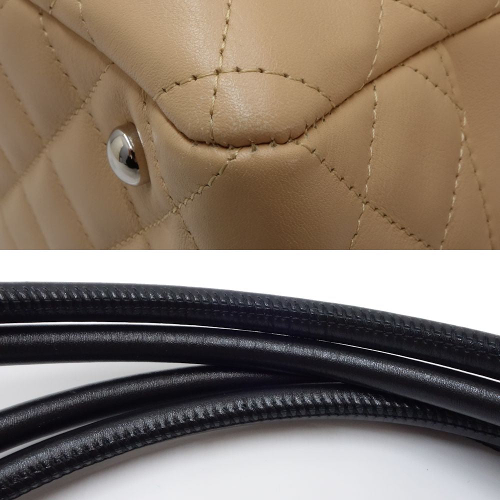 Chanel Cambon Bowling Shoulder Bag Leather Beige Black
