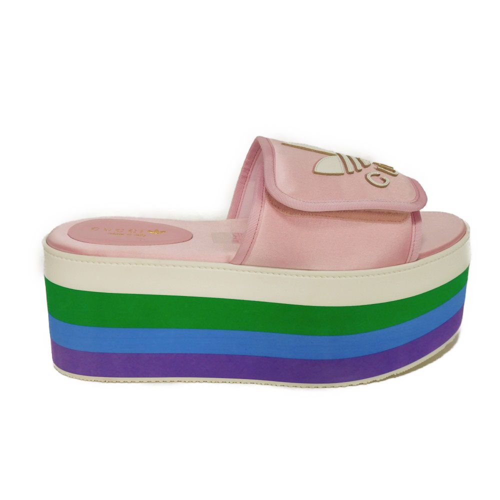 Gucci Trefoil Platform Silk Sandals