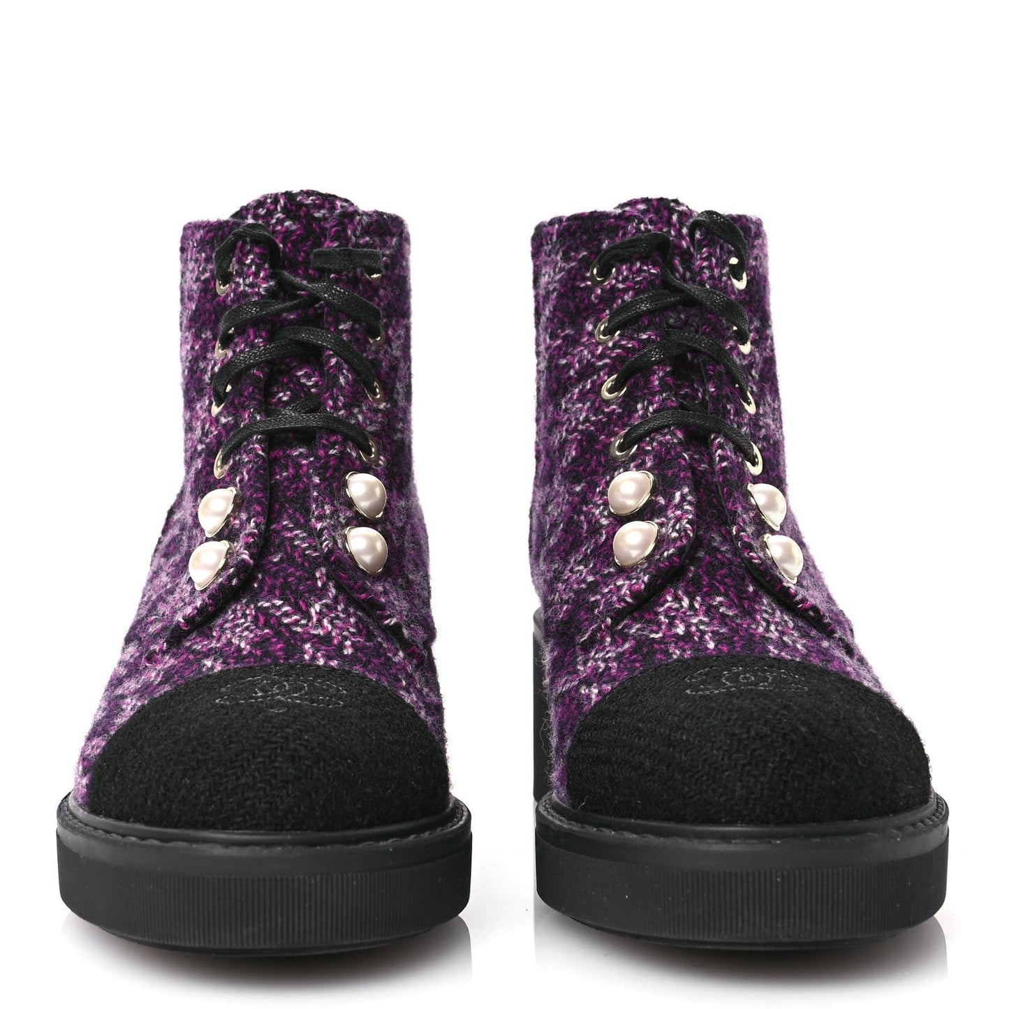 Amelia Tweed Pearl Combat Short Boots 38 Purple Black
