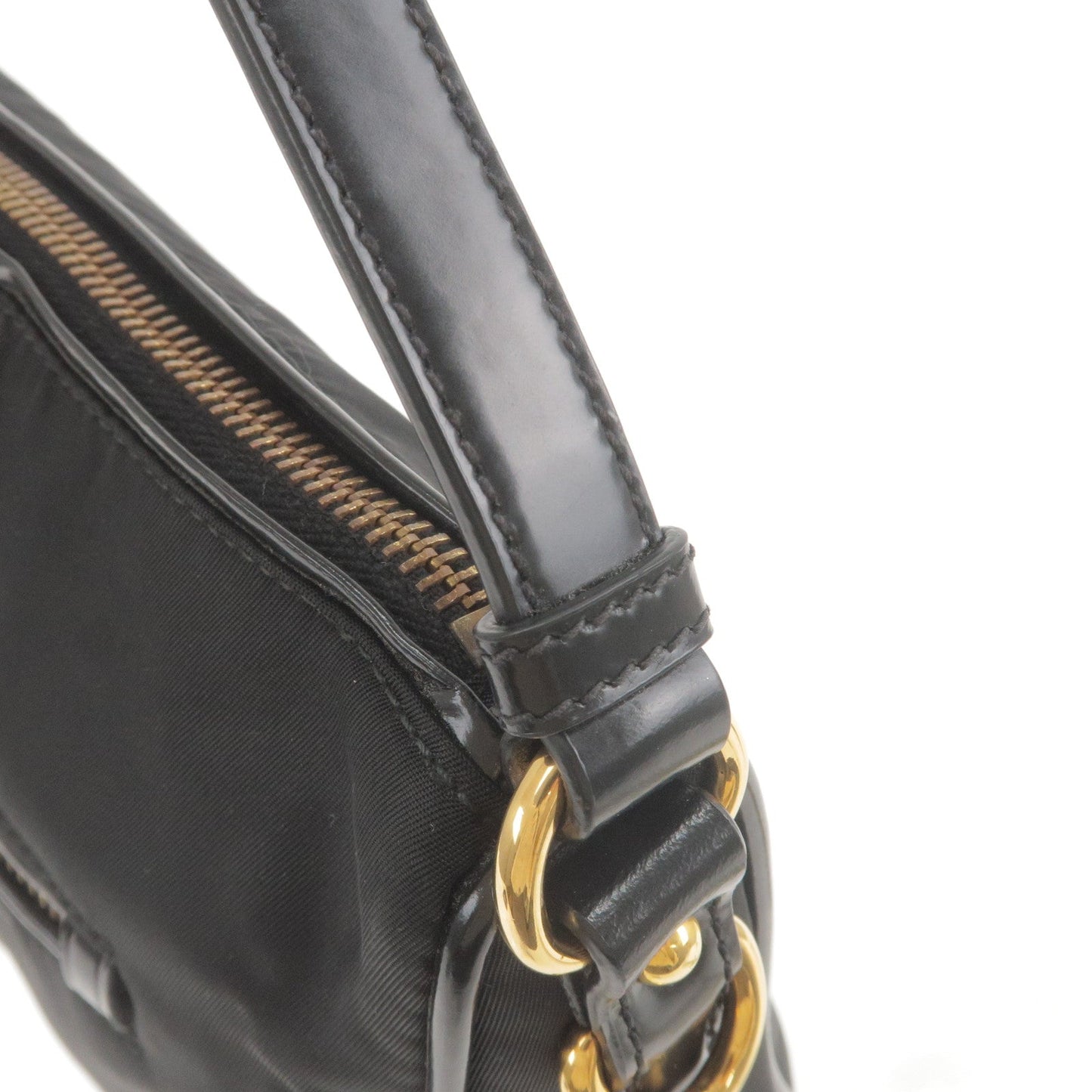 Prada Logo Nylon Leather Shoulder Bag NERO Black BN1834