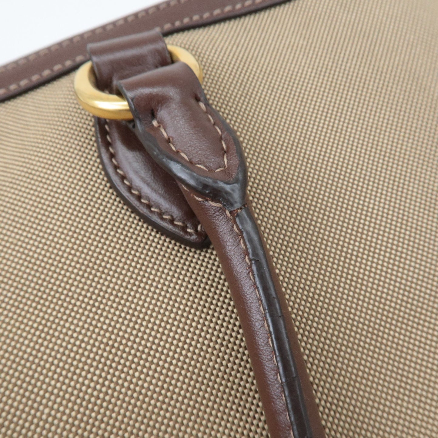 Prada Logo Jacquard Leather Tote Bag Beige Brown 1BG158
