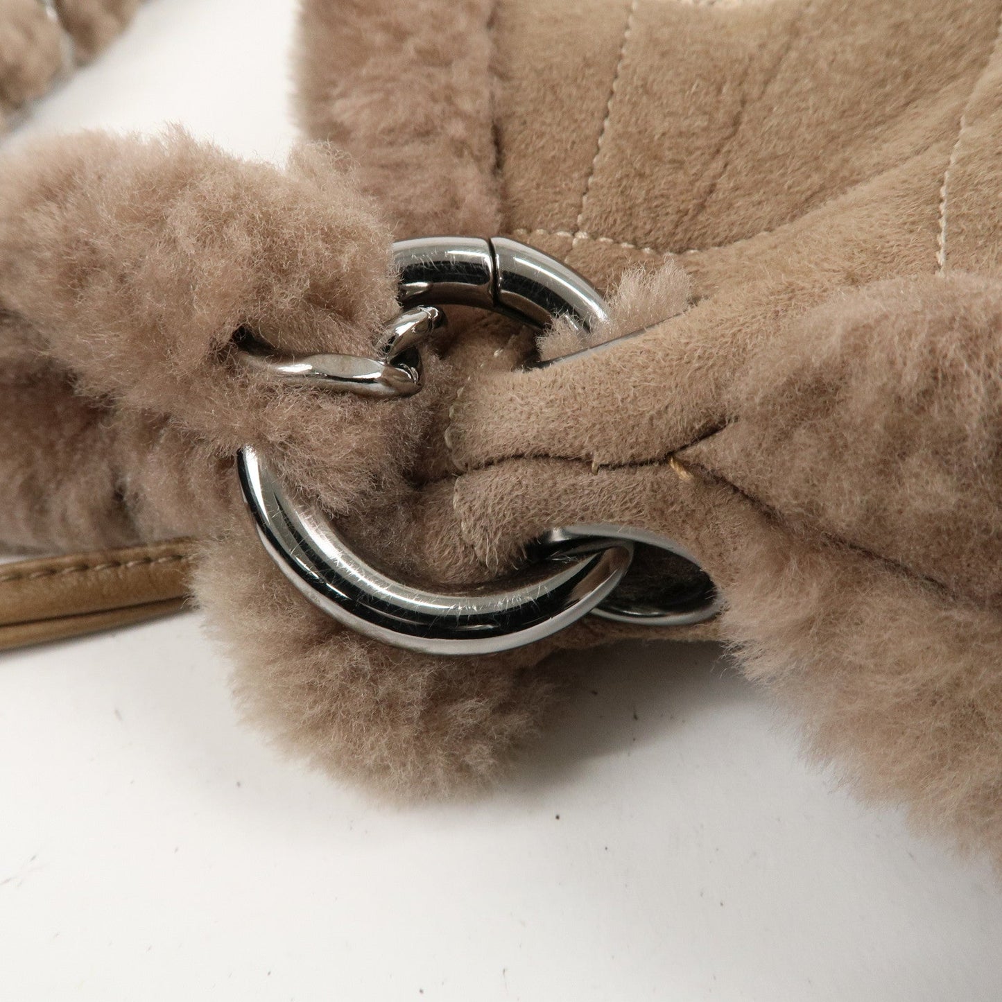 CHANEL Nubuck Fur Leather Shoulder Bag Hand Bag Beige