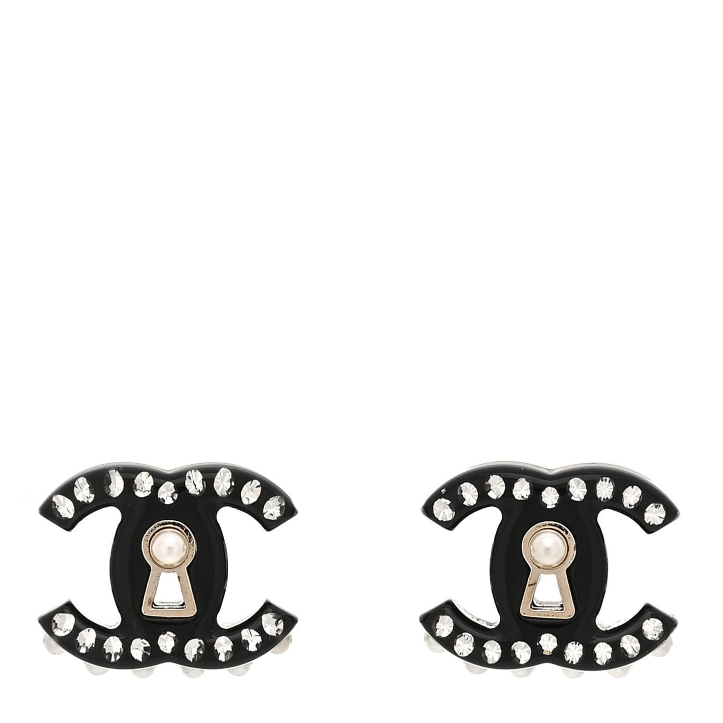 Amelia Resin Crystal Pearl CC Earrings Black