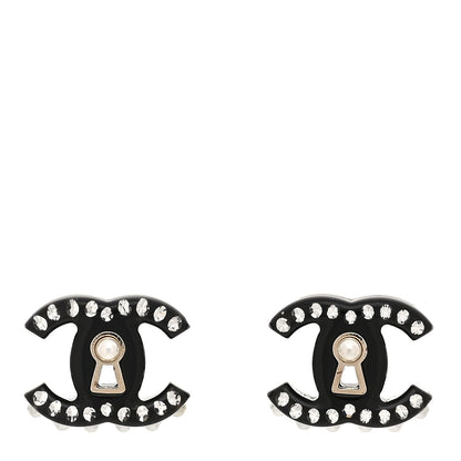 Amelia Resin Crystal Pearl CC Earrings Black