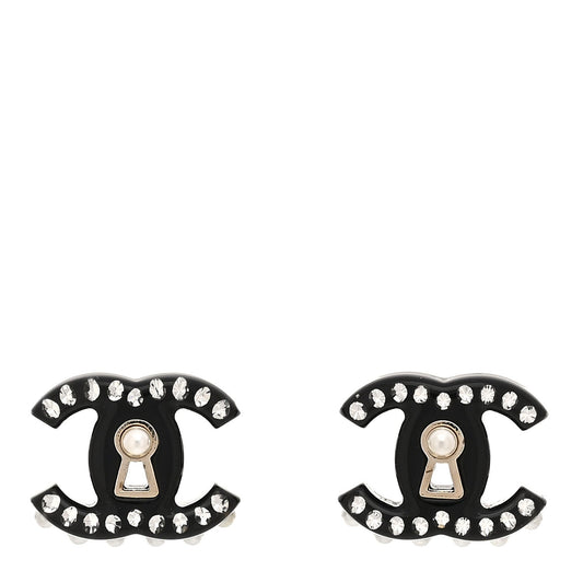Amelia Resin Crystal Pearl CC Earrings Black