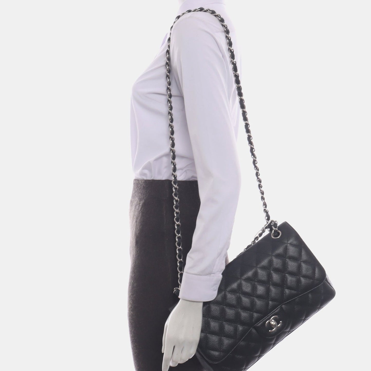 Chanel Classic Flap Jumbo 2010 Black Caviar Leather Double Flap with Silver Hardware