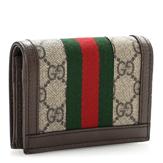 Amelia GG Supreme Monogram Web Ophidia Card Case Beige New Acero