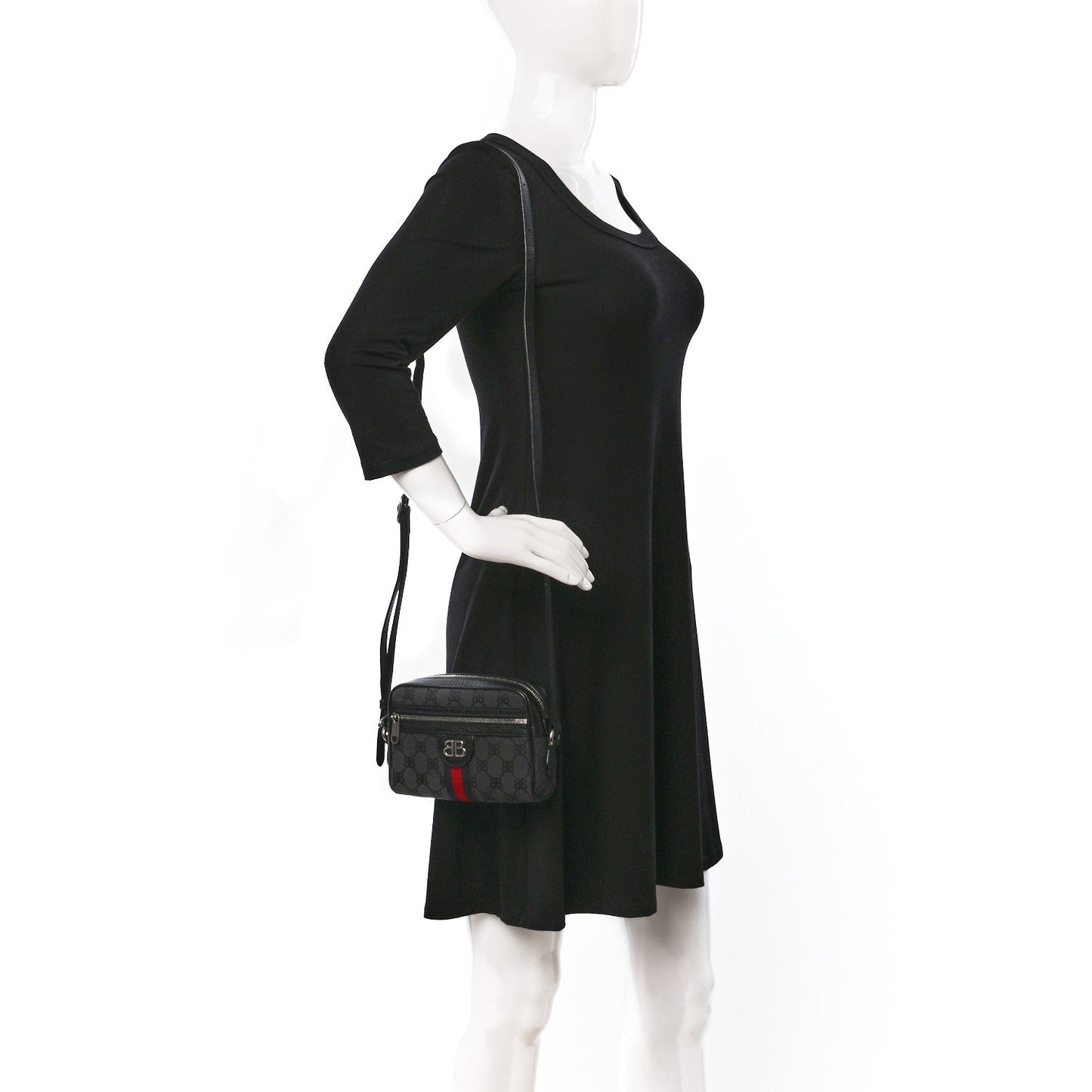 Amelia X BALENCIAGA BB Monogram Web Mini Ophidia Shoulder Bag Black