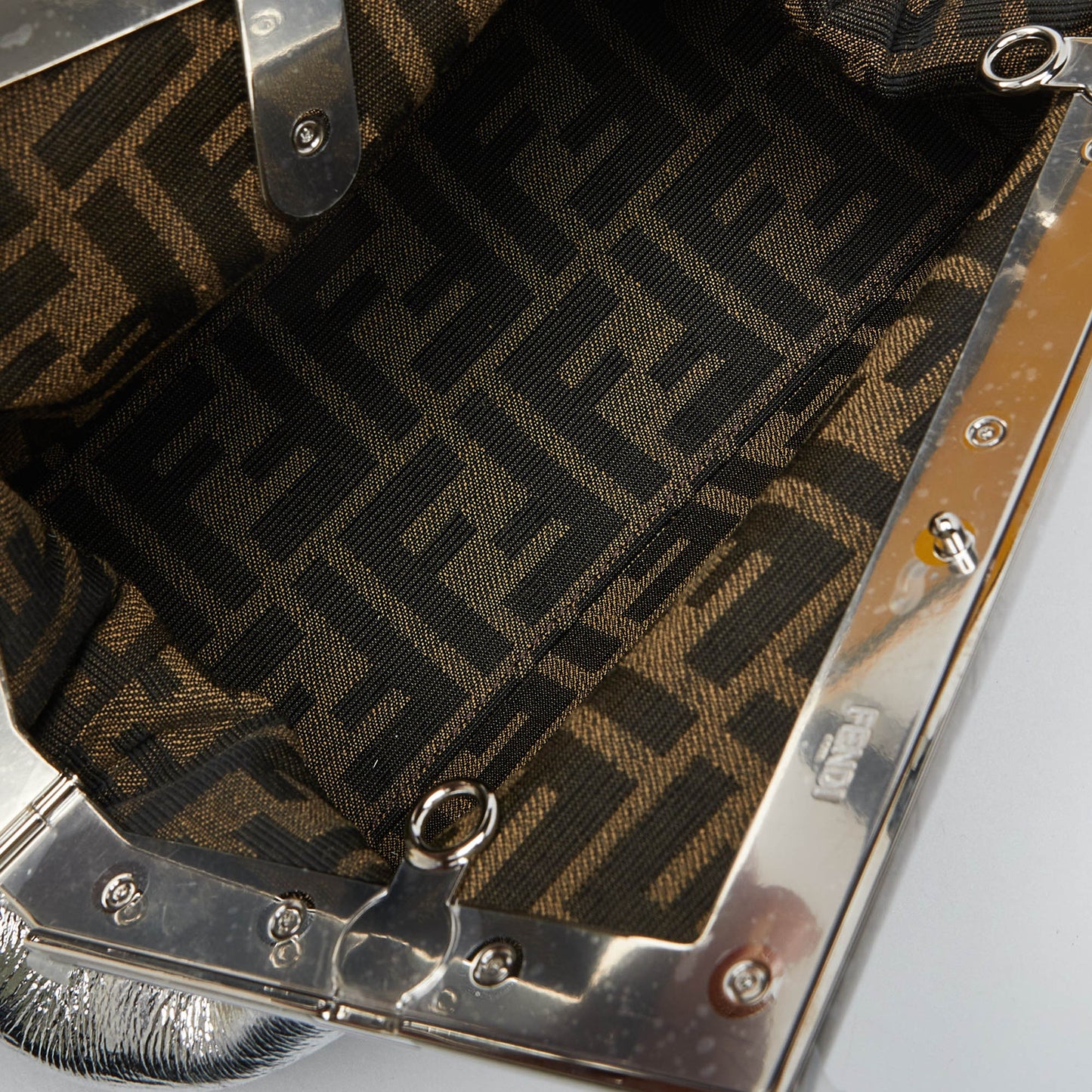 Fendi Silver Laminated Leather Small First Clutch