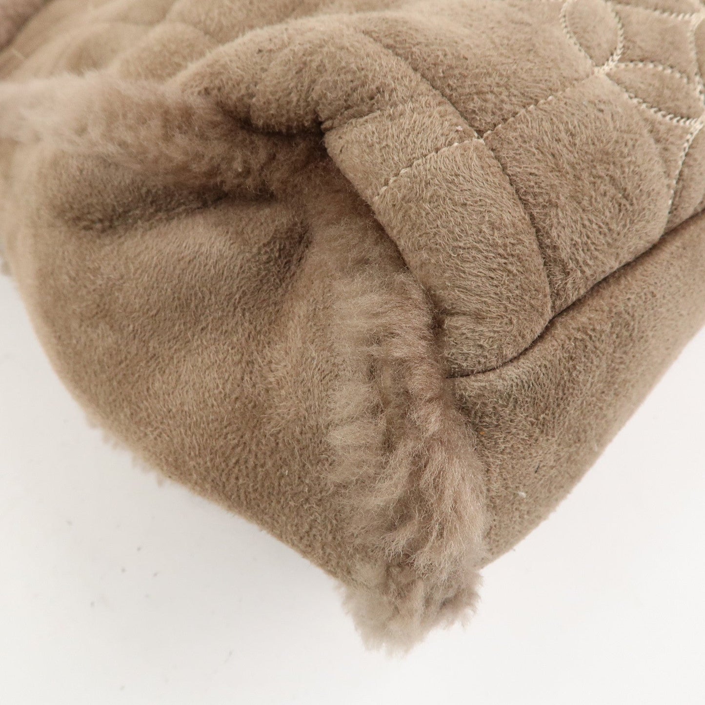 CHANEL Nubuck Fur Leather Shoulder Bag Hand Bag Beige