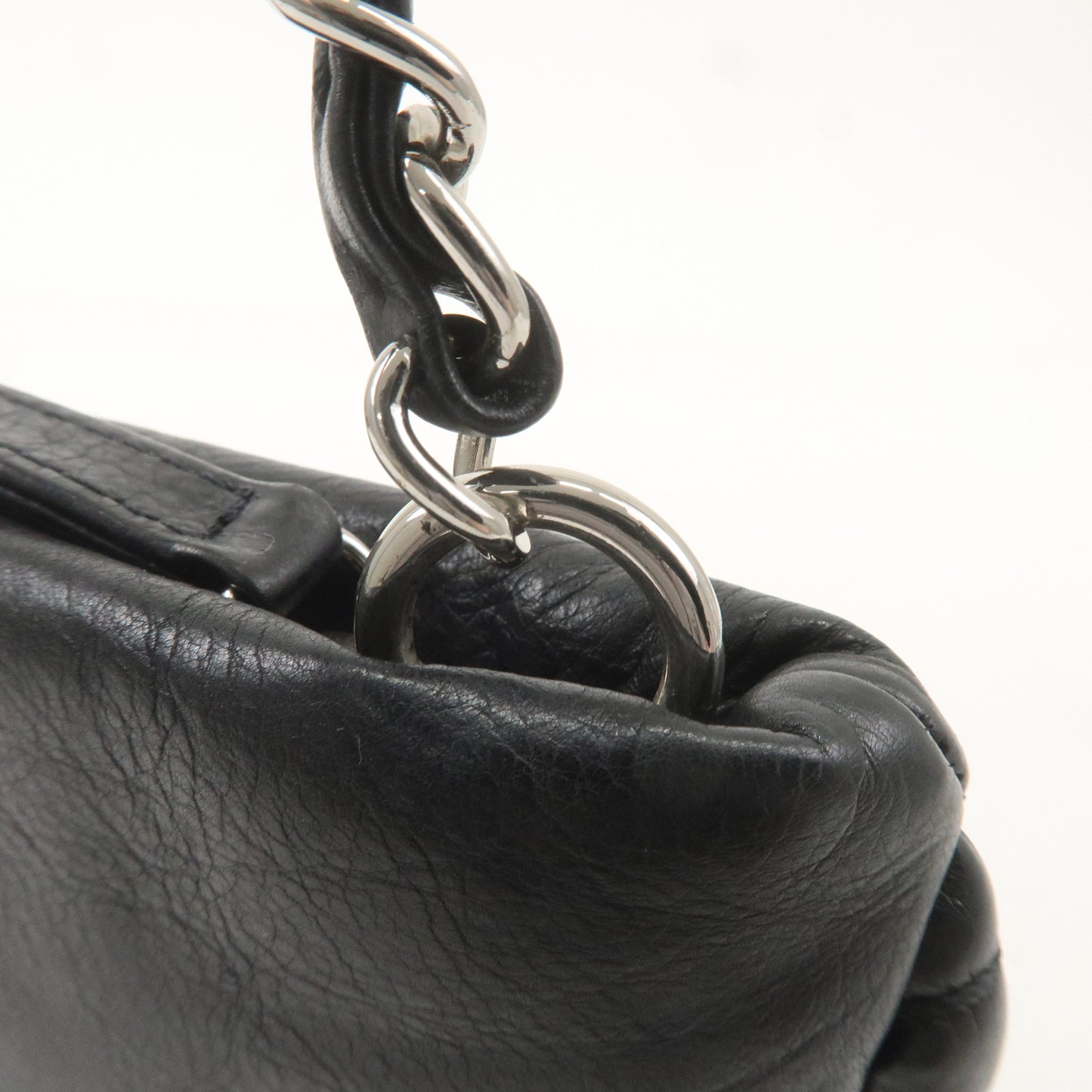 CHANEL Leather Chain Shoulder Bag Hand Bag Black Silver HDW