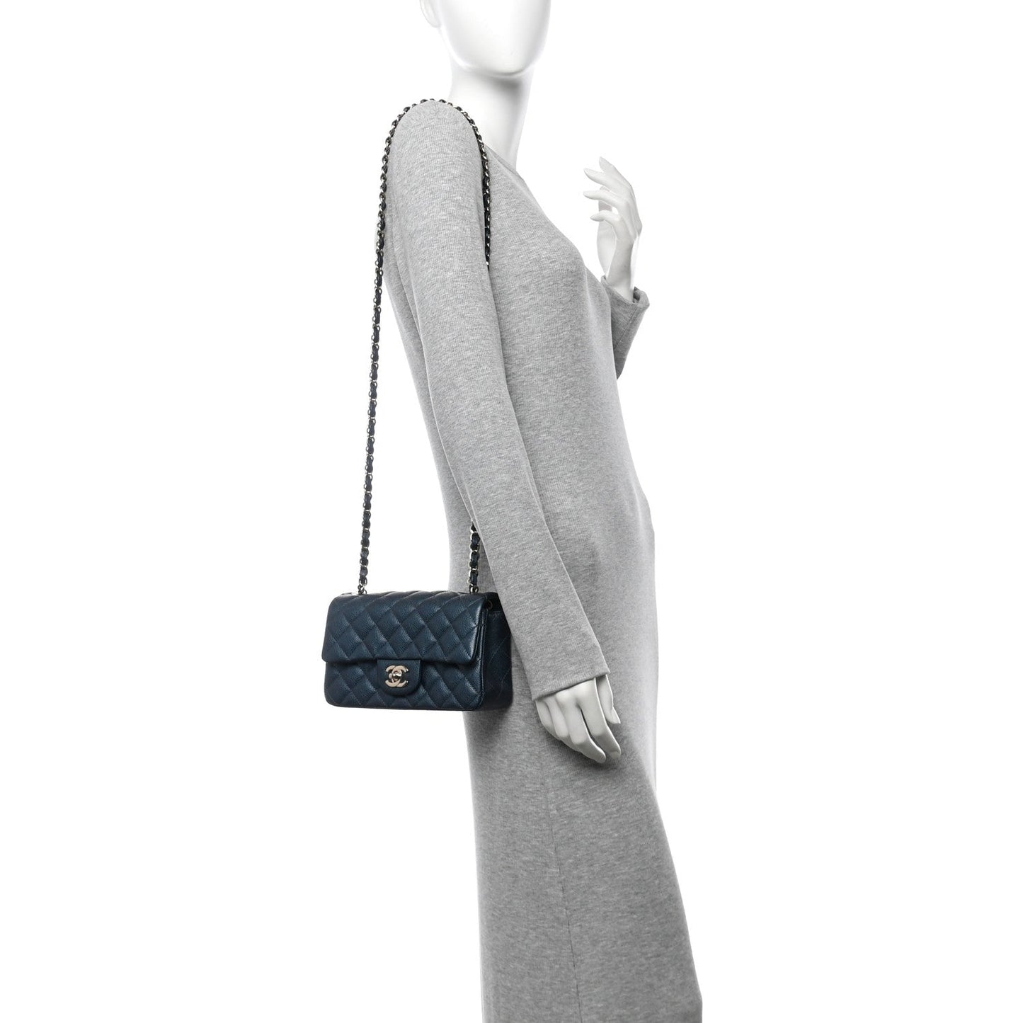 Amelia Iridescent Caviar Quilted Mini Rectangular Flap Dark Blue