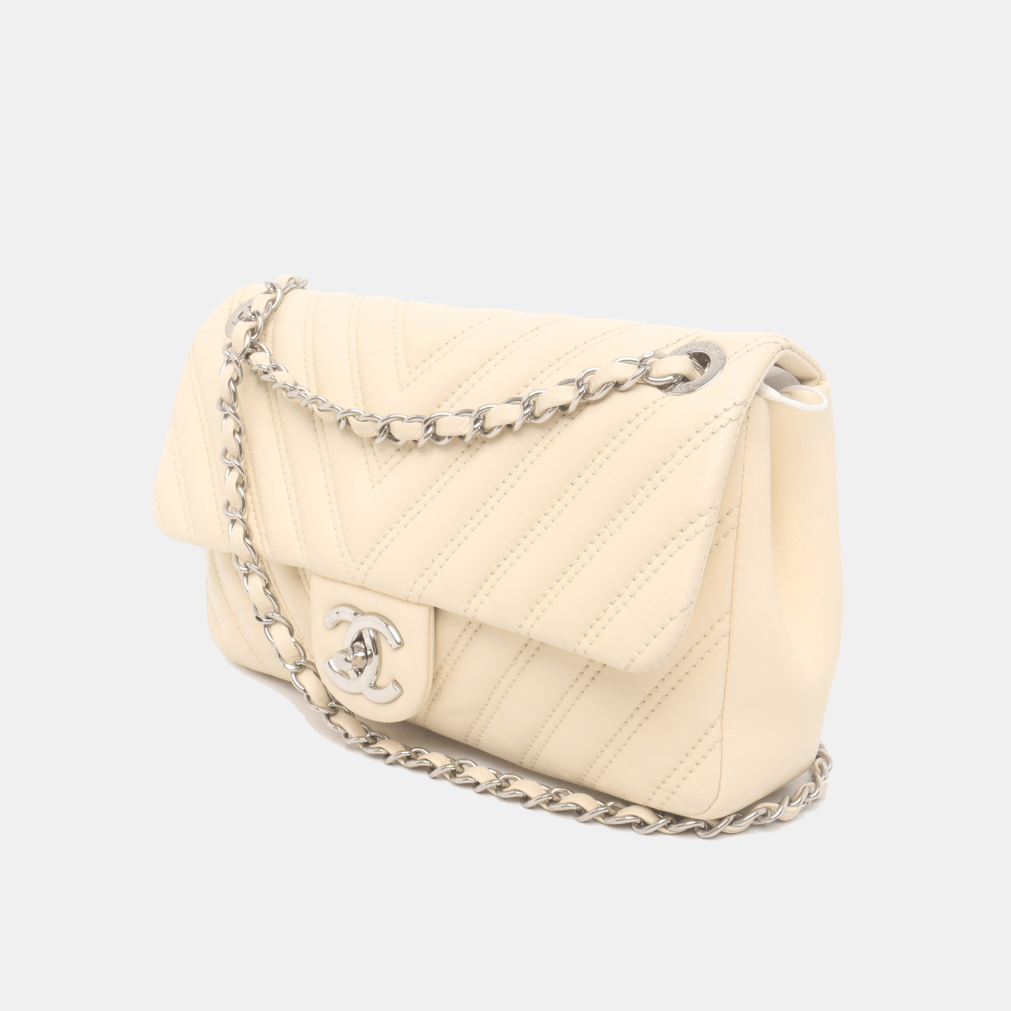 Chanel Classic Flap Medium Chevron Beige Quilted Lambskin Leather, 2015