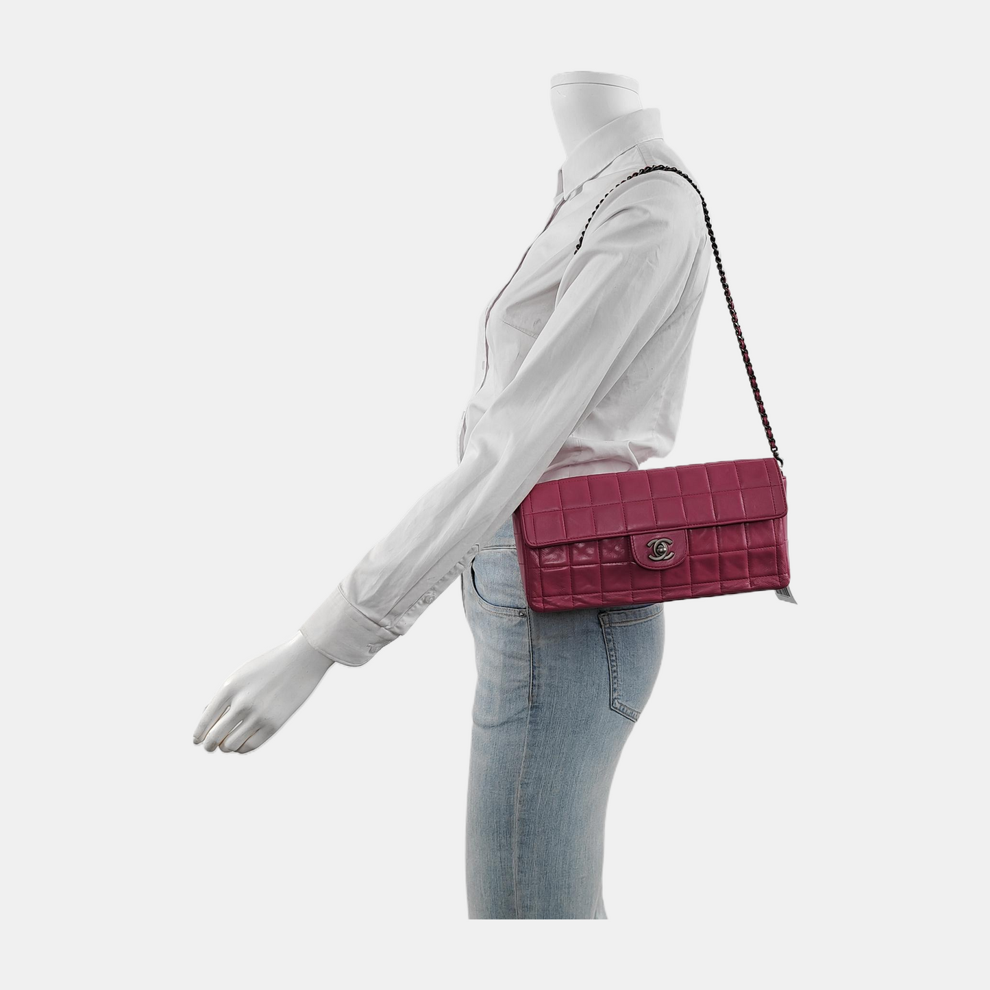 Chanel East West Chocolate Bar Pink Leather Silver Hardware