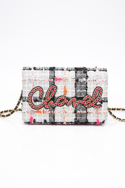 CHANEL Multicolor Tweed Logo Wallet On Chain WOC