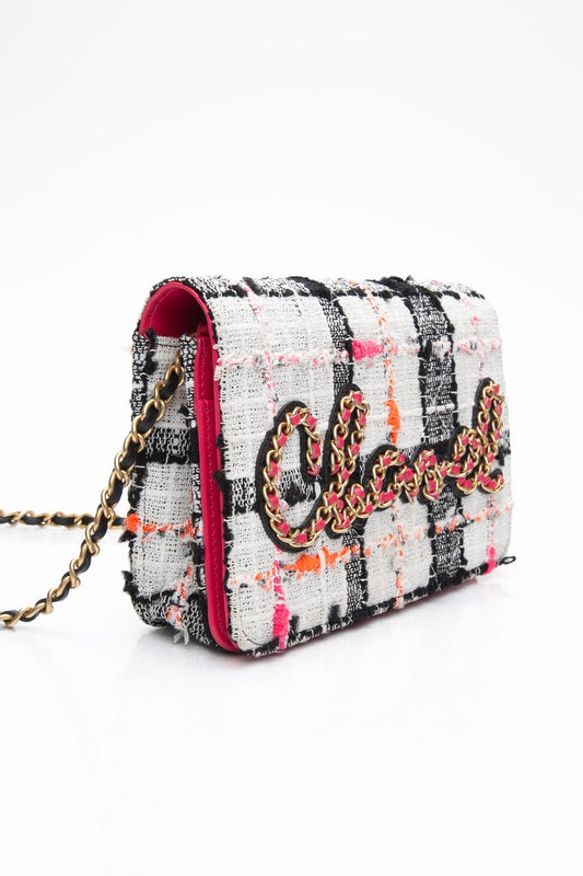 CHANEL Multicolor Tweed Logo Wallet On Chain WOC