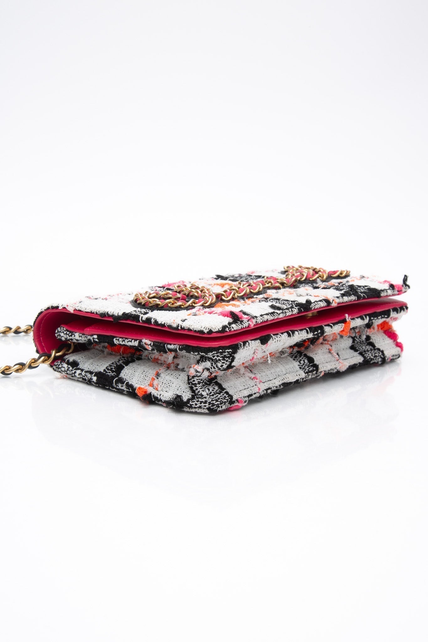 CHANEL Multicolor Tweed Logo Wallet On Chain WOC