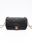 CHANEL Small Black Crystal Pearls Chain Lambskin Quilted Flap Bag