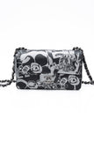 CHANEL 22C Black Silver Printed Lambskin Leather Rectangular Mini Flap Bag