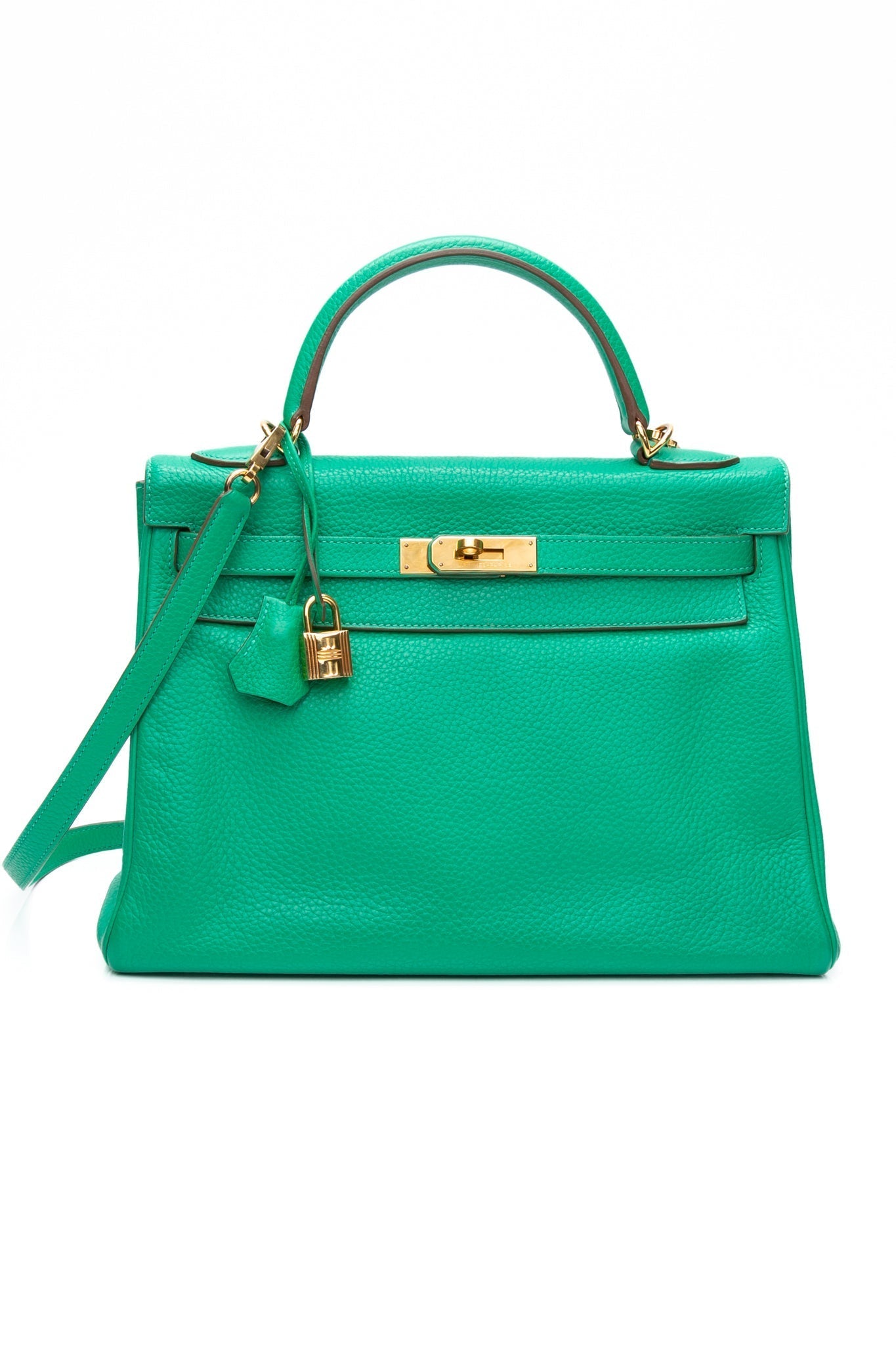 HERMES Menthe Green Kelly 32 Clemence Leather with Gold Hardware
