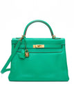 HERMES Menthe Green Kelly 32 Clemence Leather with Gold Hardware