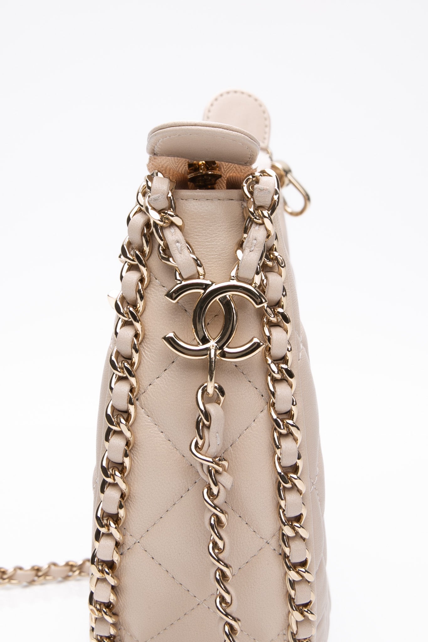 CHANEL 23P Ecru Light Beige Lambskin Quilted Small Hobo Bag