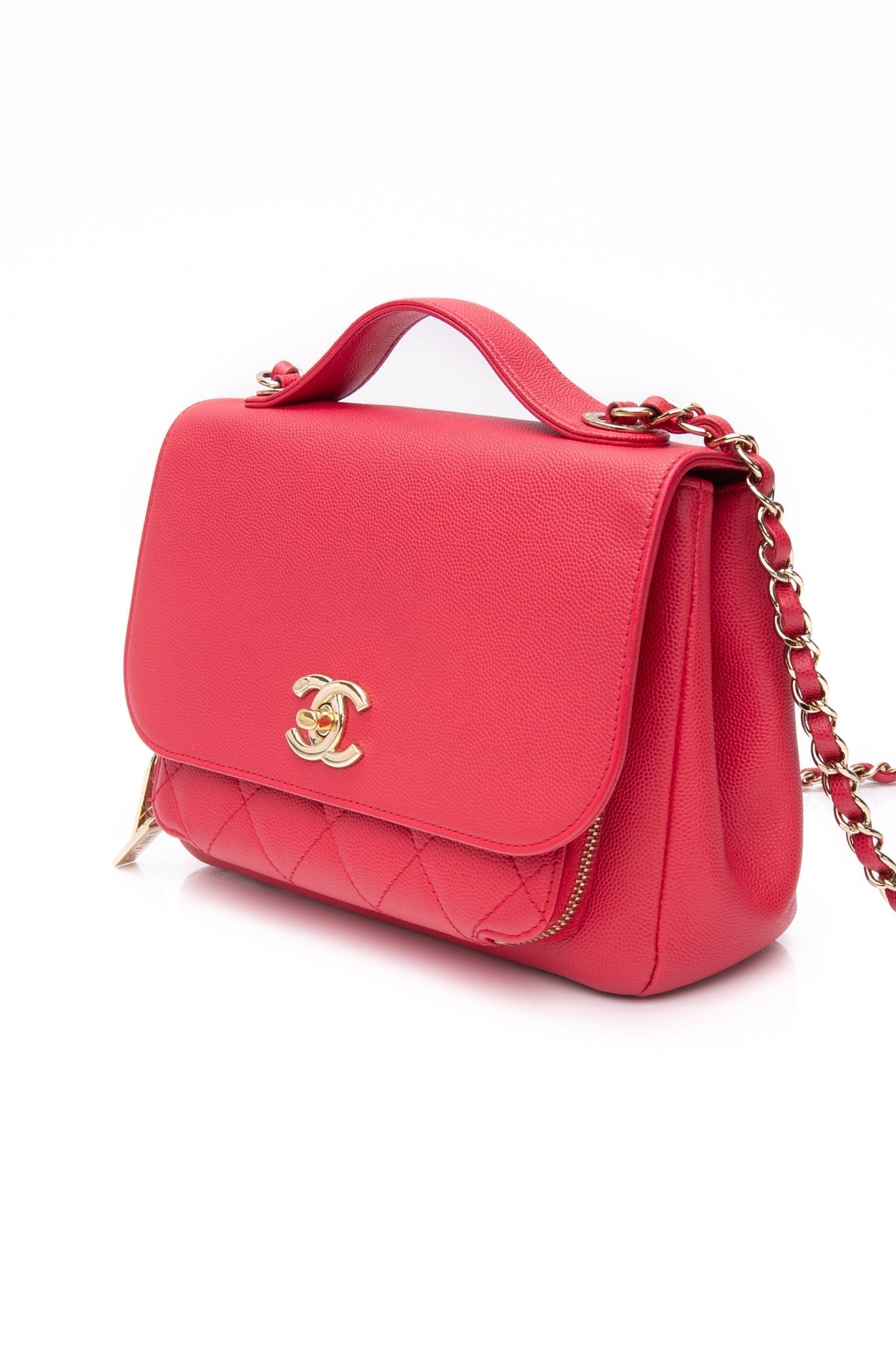 CHANEL Small Raspberry Caviar Quilted Business Affinity Flap Bag