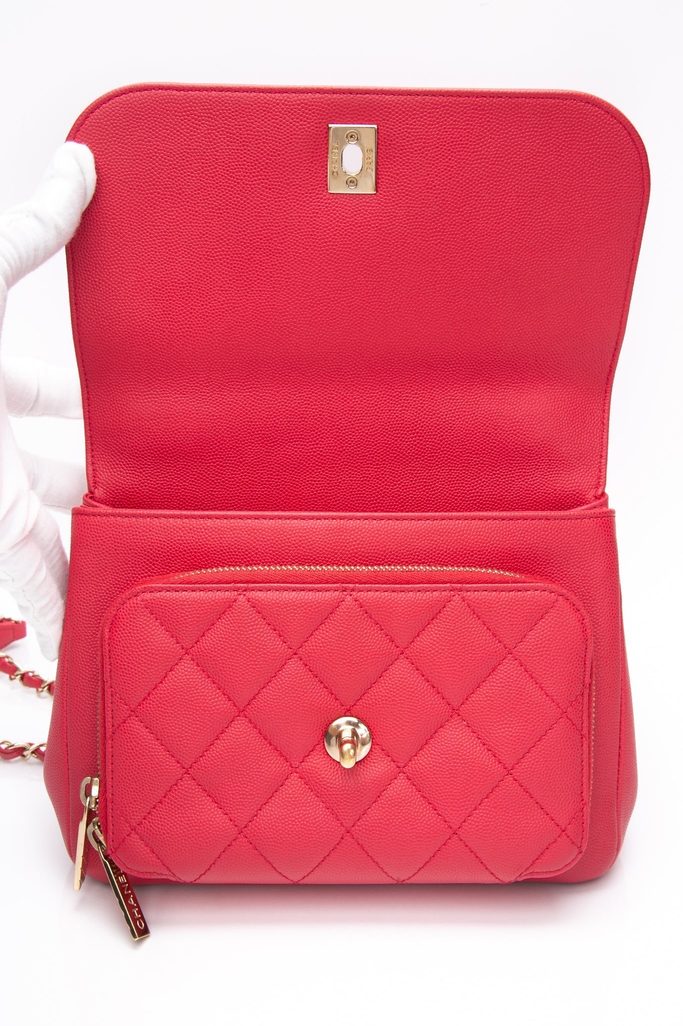 CHANEL Small Raspberry Caviar Quilted Business Affinity Flap Bag