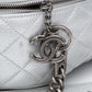 CHANEL Silver Metallic Calfskin Quilted Medium Airlines Round Trip Bowling Bag