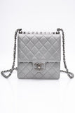CHANEL Silver Metallic Goatskin Quilted Chic Pearls Flap Bag