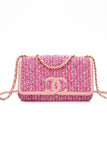 CHANEL Pink Filigree Flap Bag Quilted Tweed Medium
