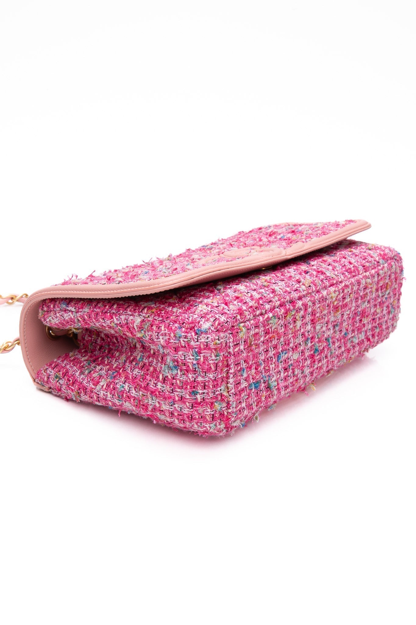 CHANEL Pink Filigree Flap Bag Quilted Tweed Medium