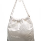 CHANEL 22 White Light Grey Calfskin Quilted Hobo Bag