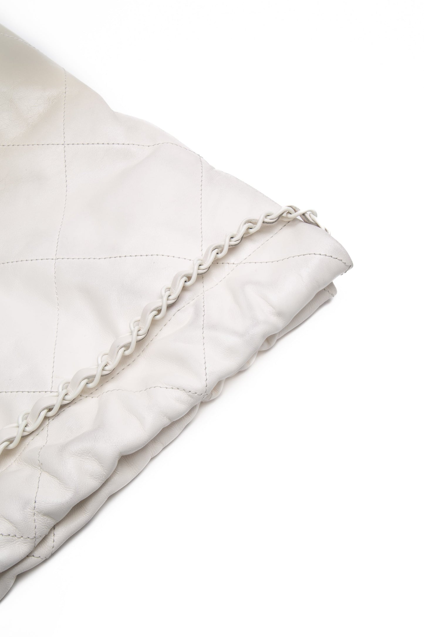 CHANEL 22 White Light Grey Calfskin Quilted Hobo Bag