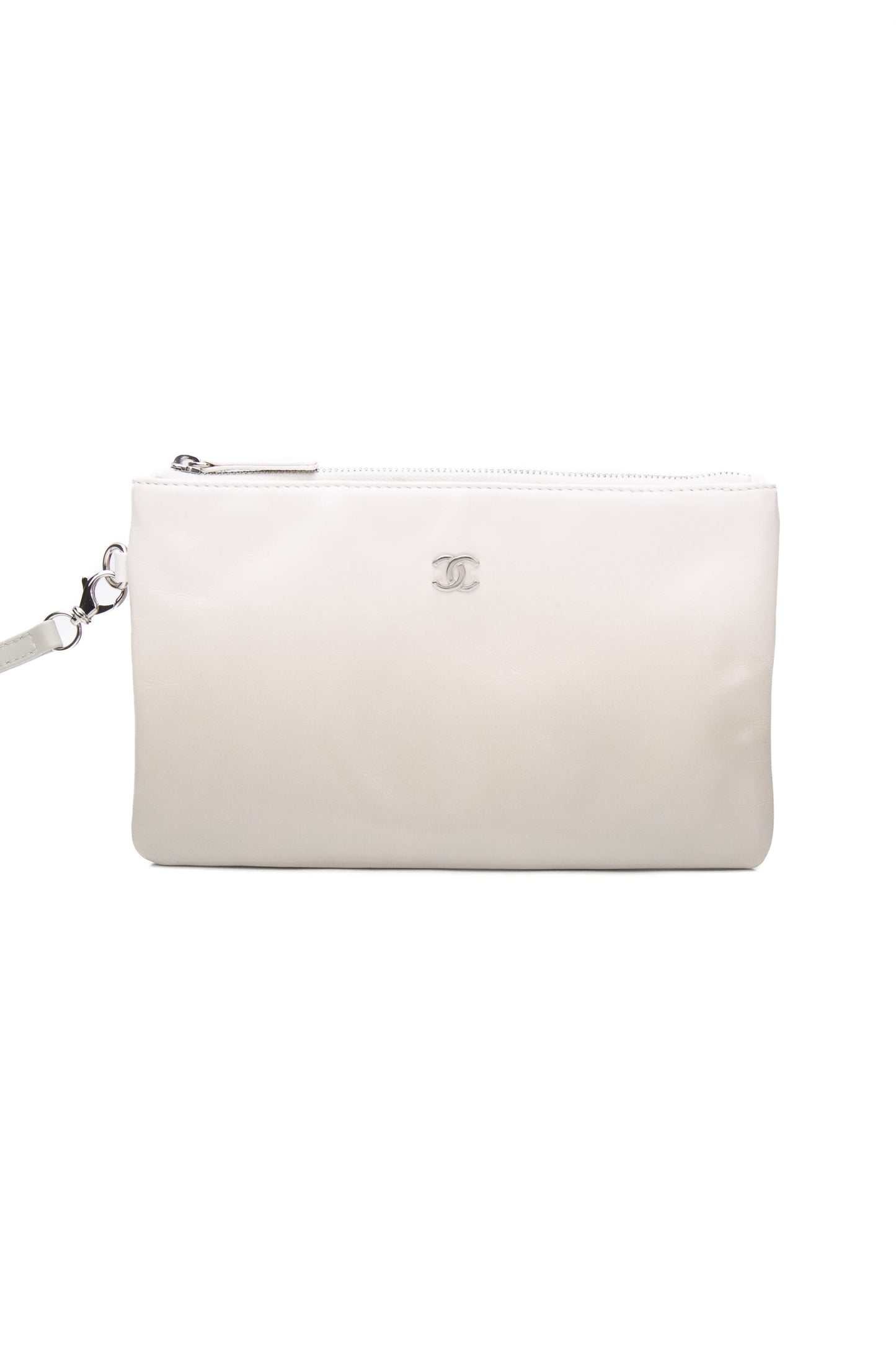 CHANEL 22 White Light Grey Calfskin Quilted Hobo Bag