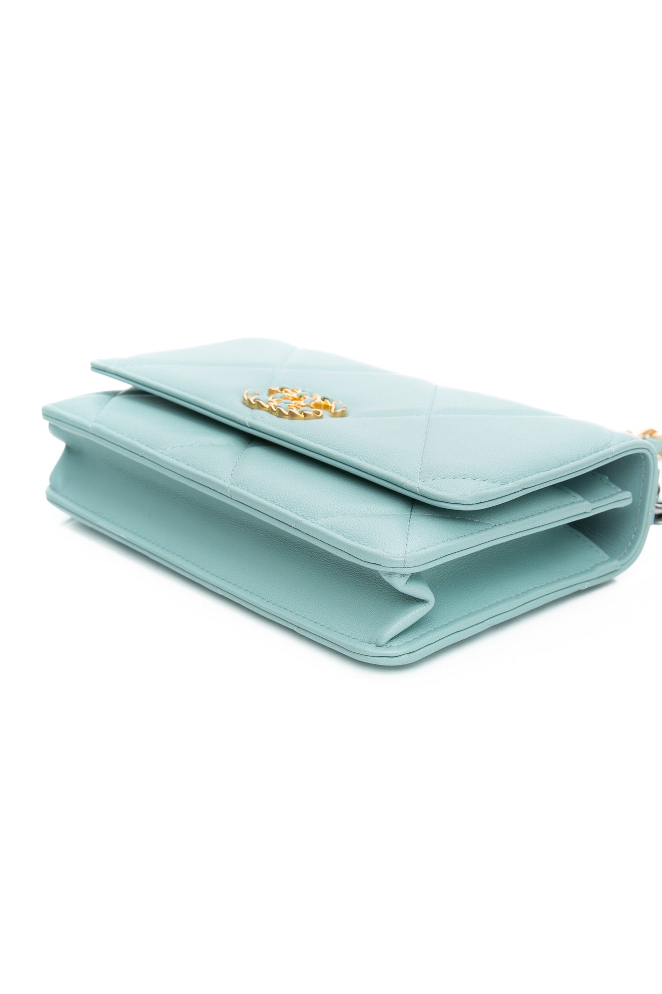 CHANEL 20C Tiffany Blue Lambskin Quilted Wallet On Chain WOC