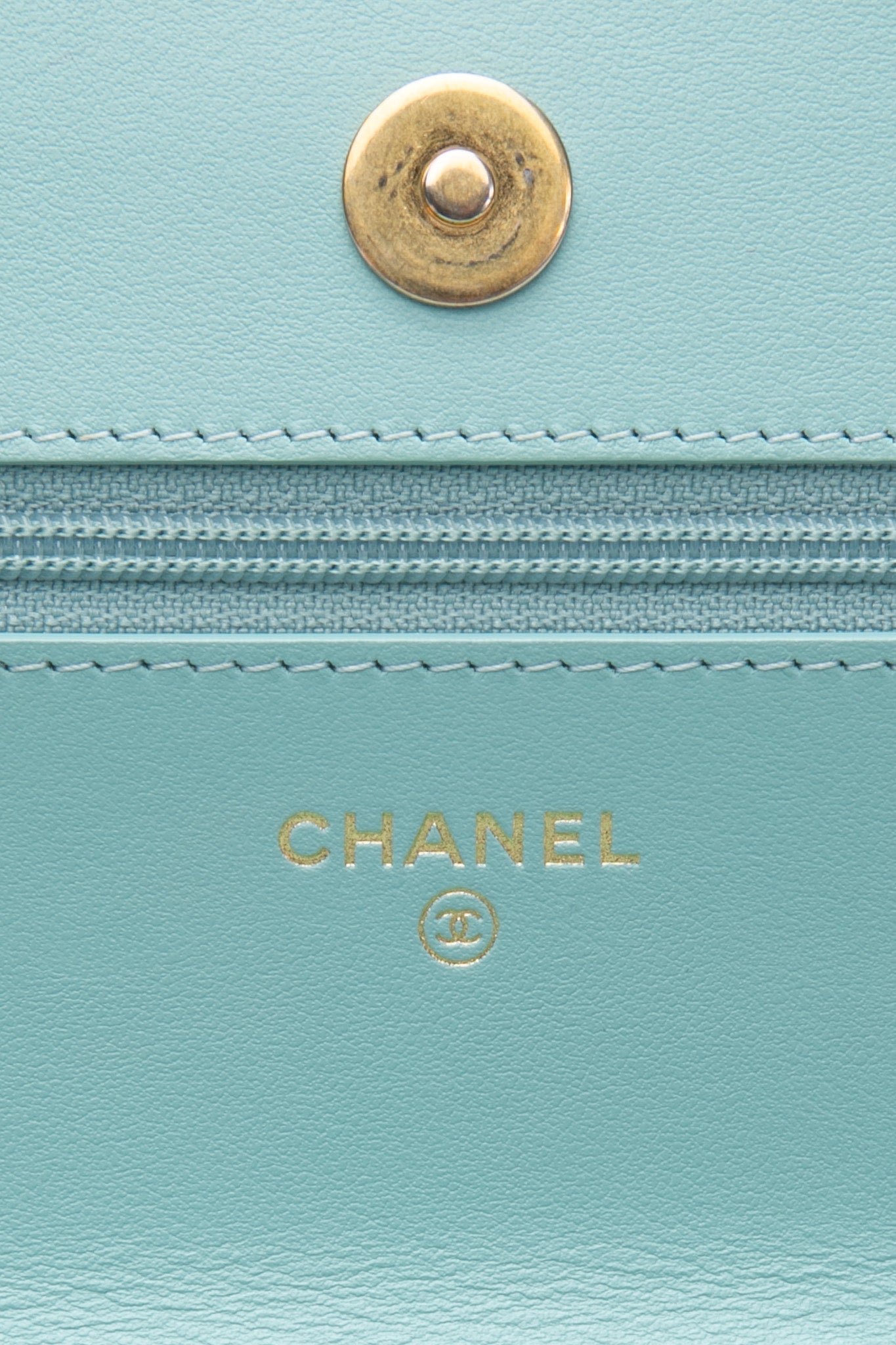 CHANEL 20C Tiffany Blue Lambskin Quilted Wallet On Chain WOC