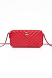 CHANEL Light Red Chevron Quilted Lambskin Double Zip Crossbody