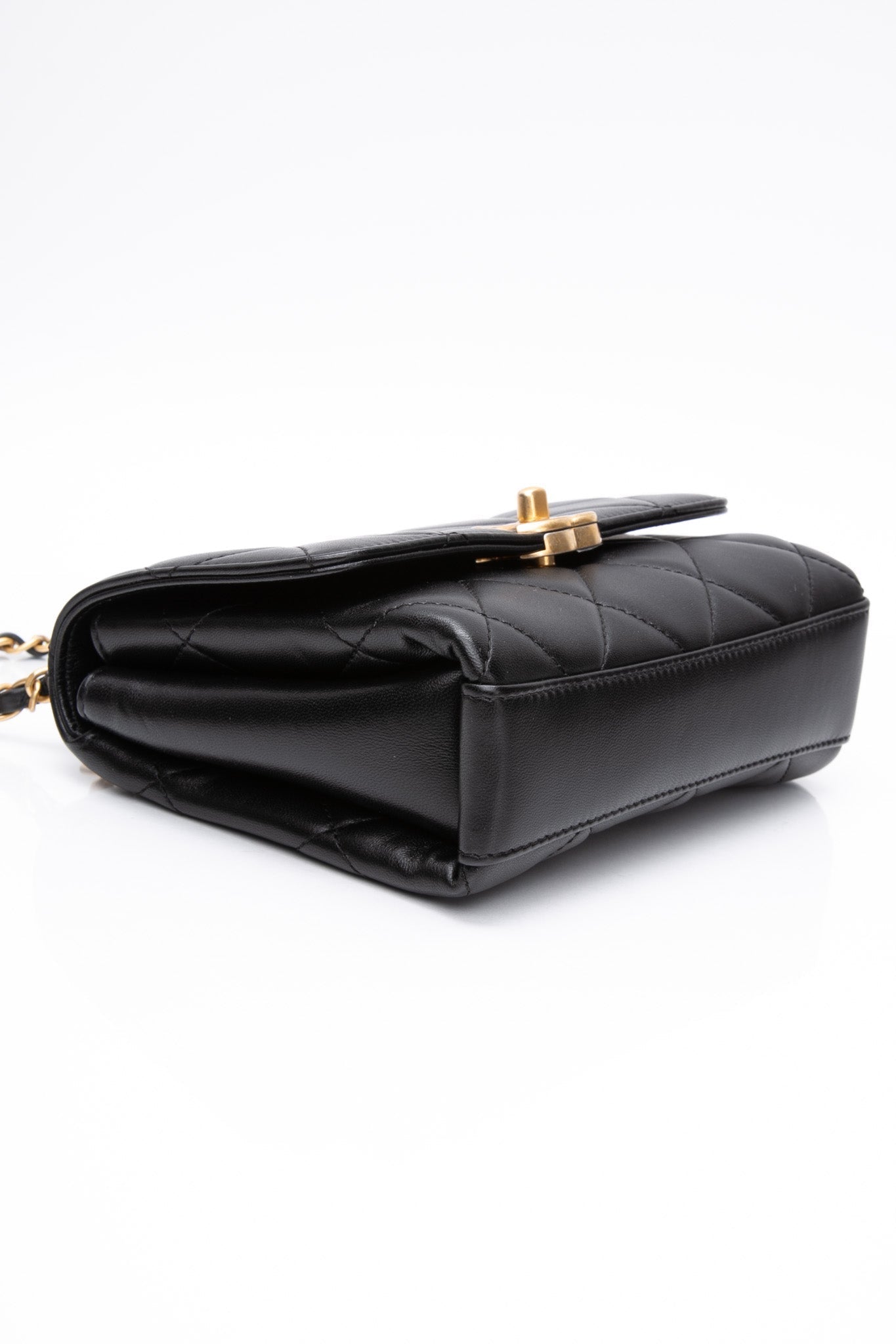 CHANEL 22S Black Lambskin Quilted Mini CC Crystal Logo Chain Flap Bag