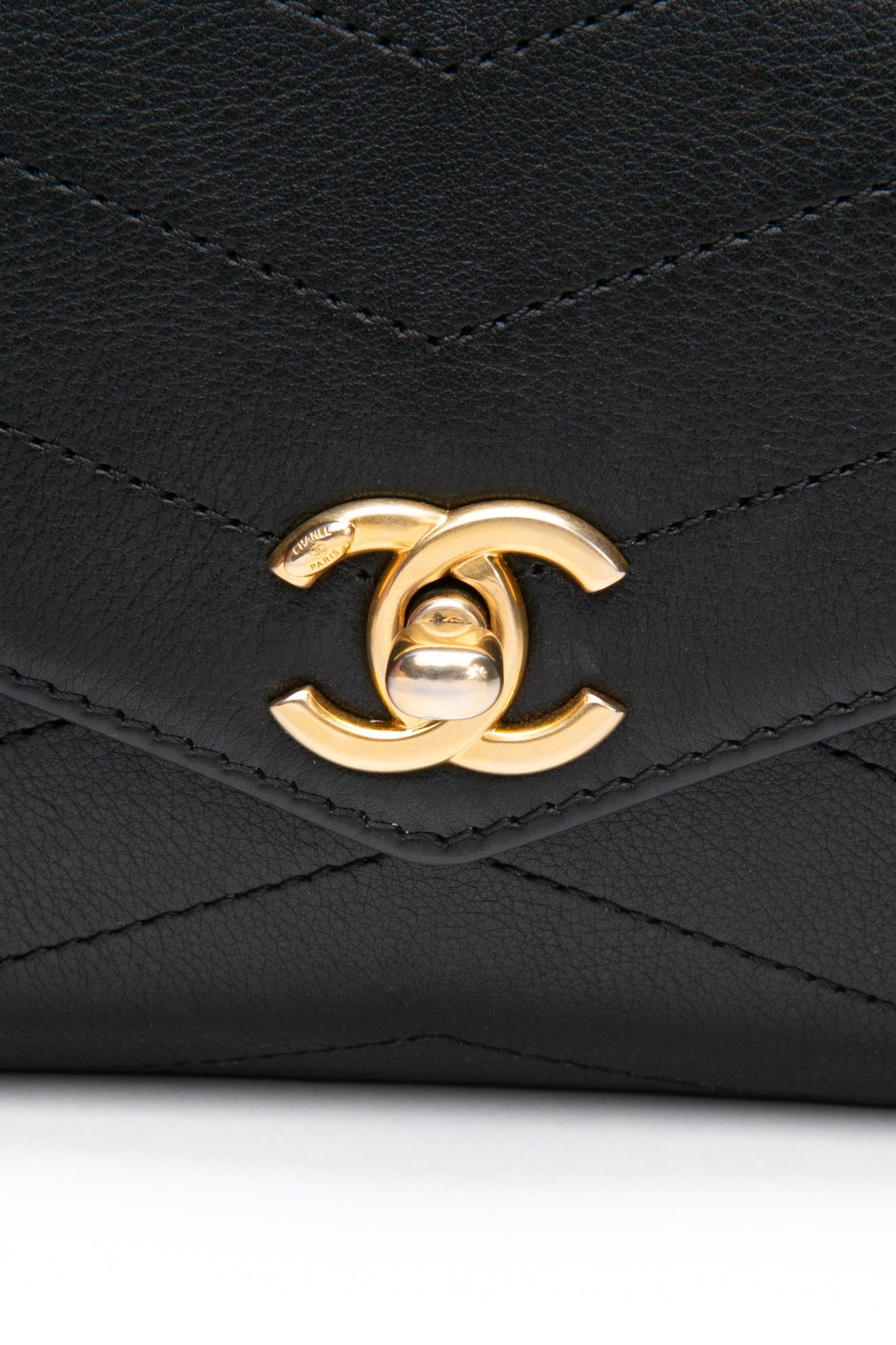 CHANEL Black Calfskin Chevron Stitched Coco Belt Bag