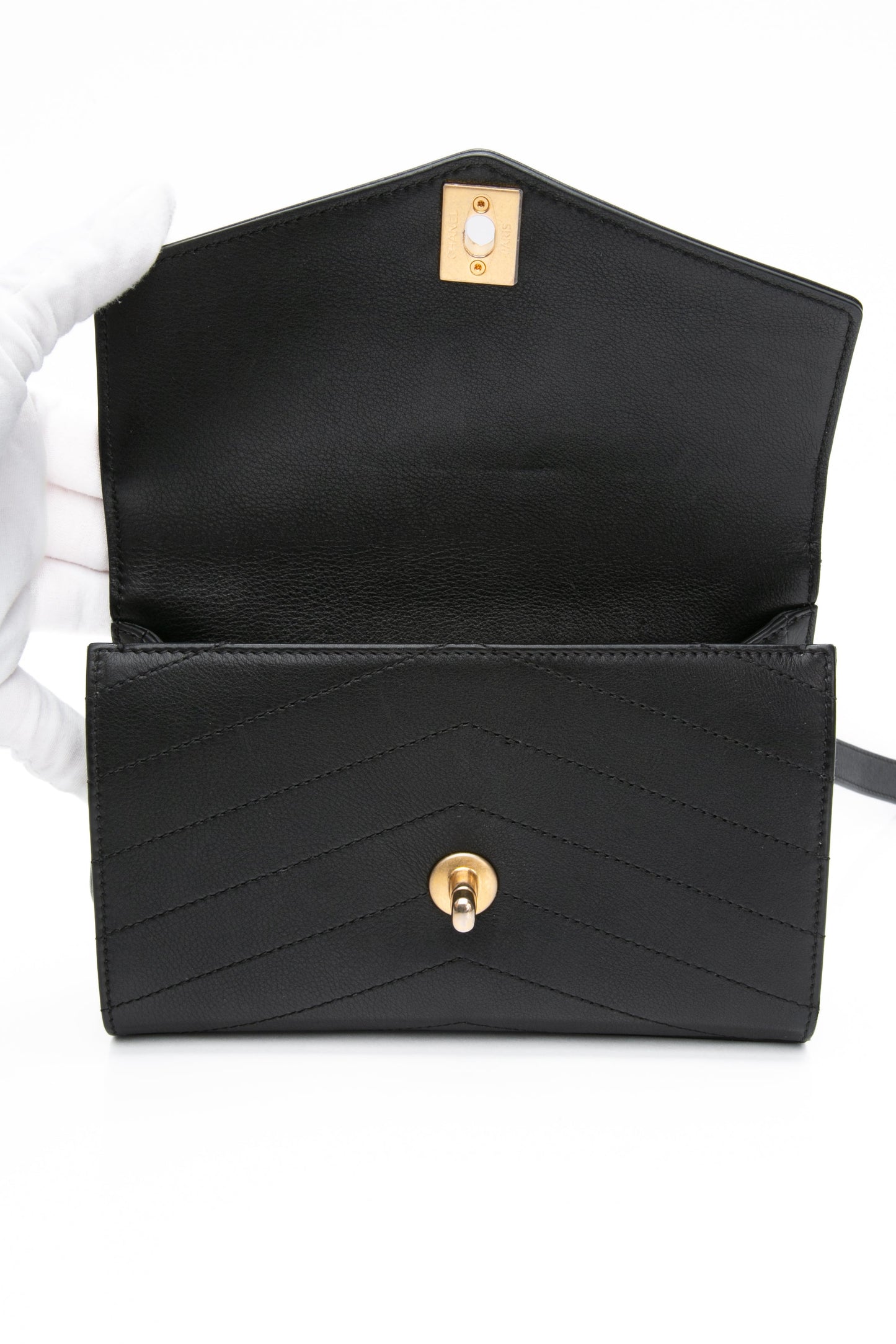 CHANEL Black Calfskin Chevron Stitched Coco Belt Bag