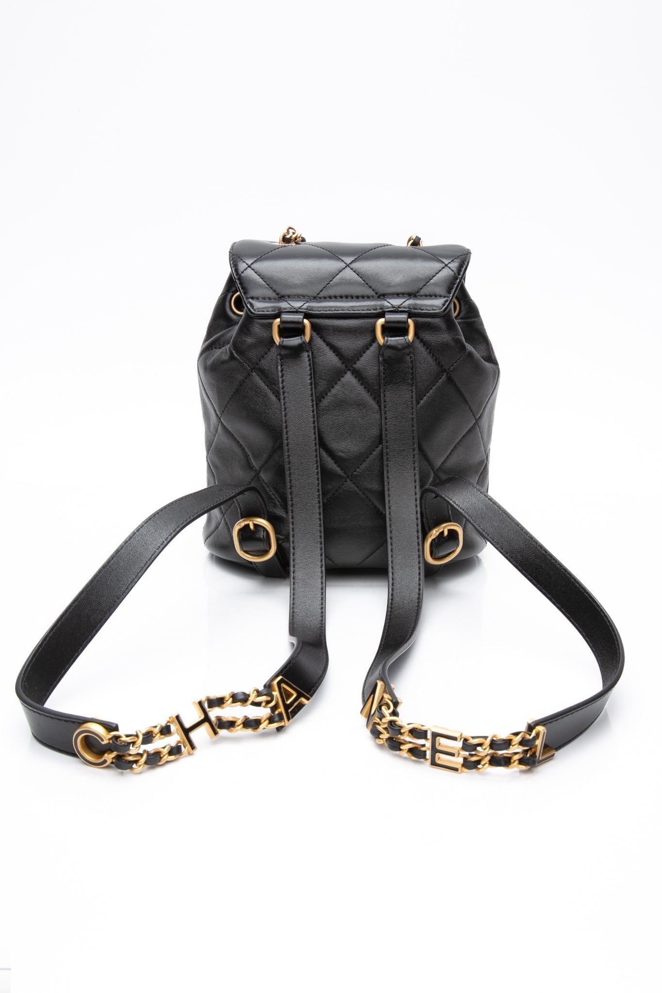 CHANEL 24S Black Quilted Lambskin Enamel and Gold Tone Hardware Backpack