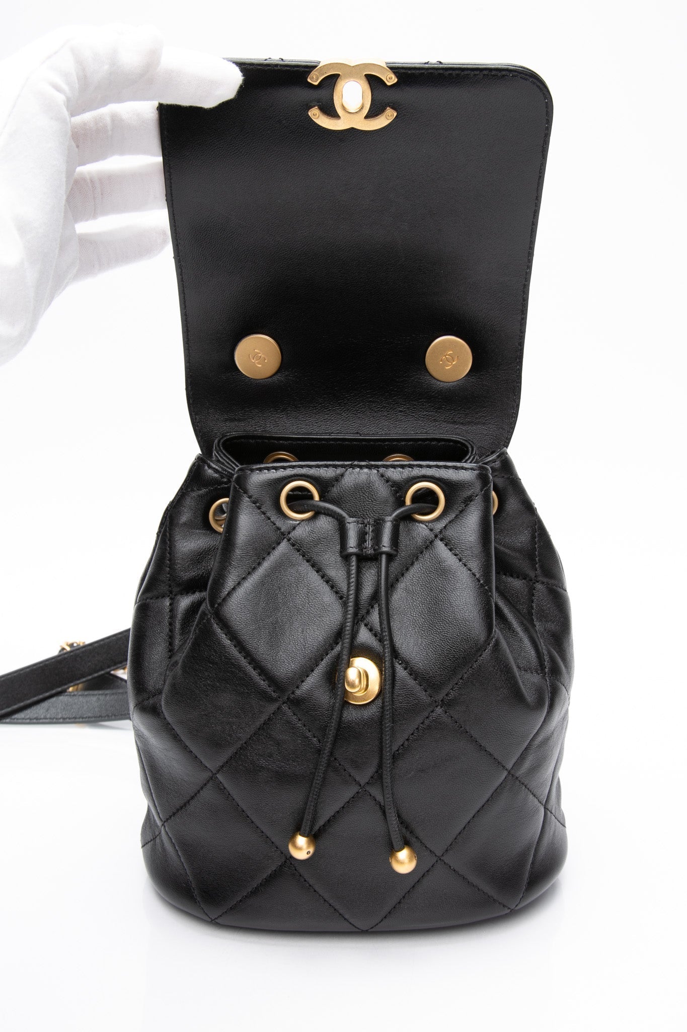 CHANEL 24S Black Quilted Lambskin Enamel and Gold Tone Hardware Backpack