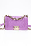 CHANEL Purple Caviar Quilted Boy Small Flap Bag