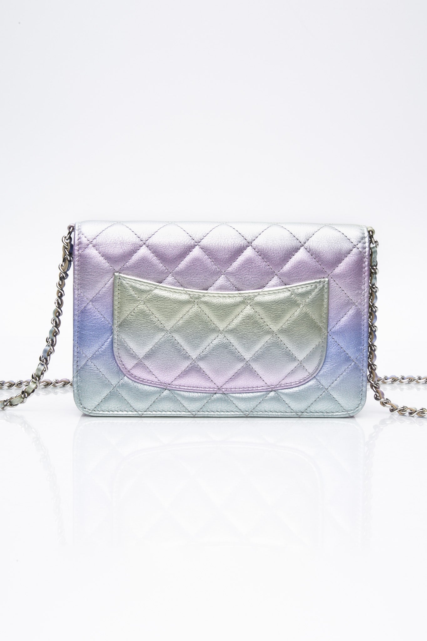 CHANEL 21K Gradient Metallic Rainbow Ombre Quilted Wallet on Chain WOC