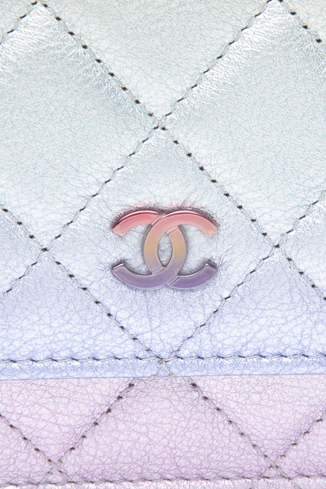 CHANEL 21K Gradient Metallic Rainbow Ombre Quilted Wallet on Chain WOC