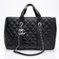 CHANEL Large Black Quilted Leather Python Easy Carry Tote