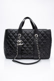 CHANEL Large Black Quilted Leather Python Easy Carry Tote